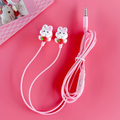Wired earphones with DIY cute rabbit accessories, pink student earphones with microphone, clear sound quality
