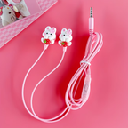 Wired earphones with DIY cute rabbit accessories, pink student earphones with microphone, clear sound quality