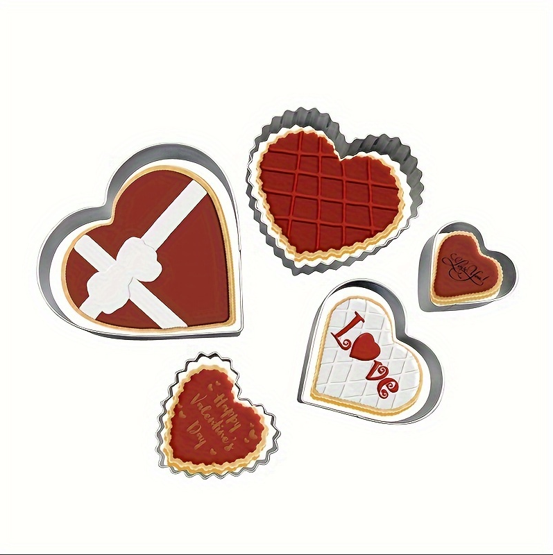 5-piece heart-shaped cookie cutter set, stainless steel pastry mold set