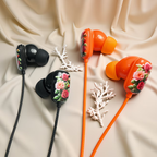 Novelty designed wired headphones, premium printed rose pattern, high-definition microphone, music adjustment, and volume control