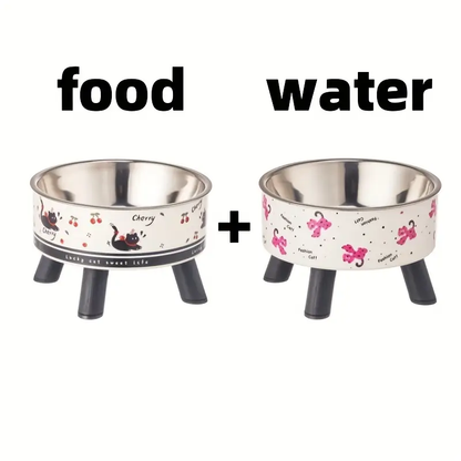 Cat bowl, stainless steel riser feeder with non-slip base, 13.5 oz cat water bowl