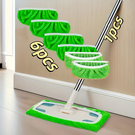 Flat mop with handle, comes with 4 or 6 washable microfiber mop cloths.