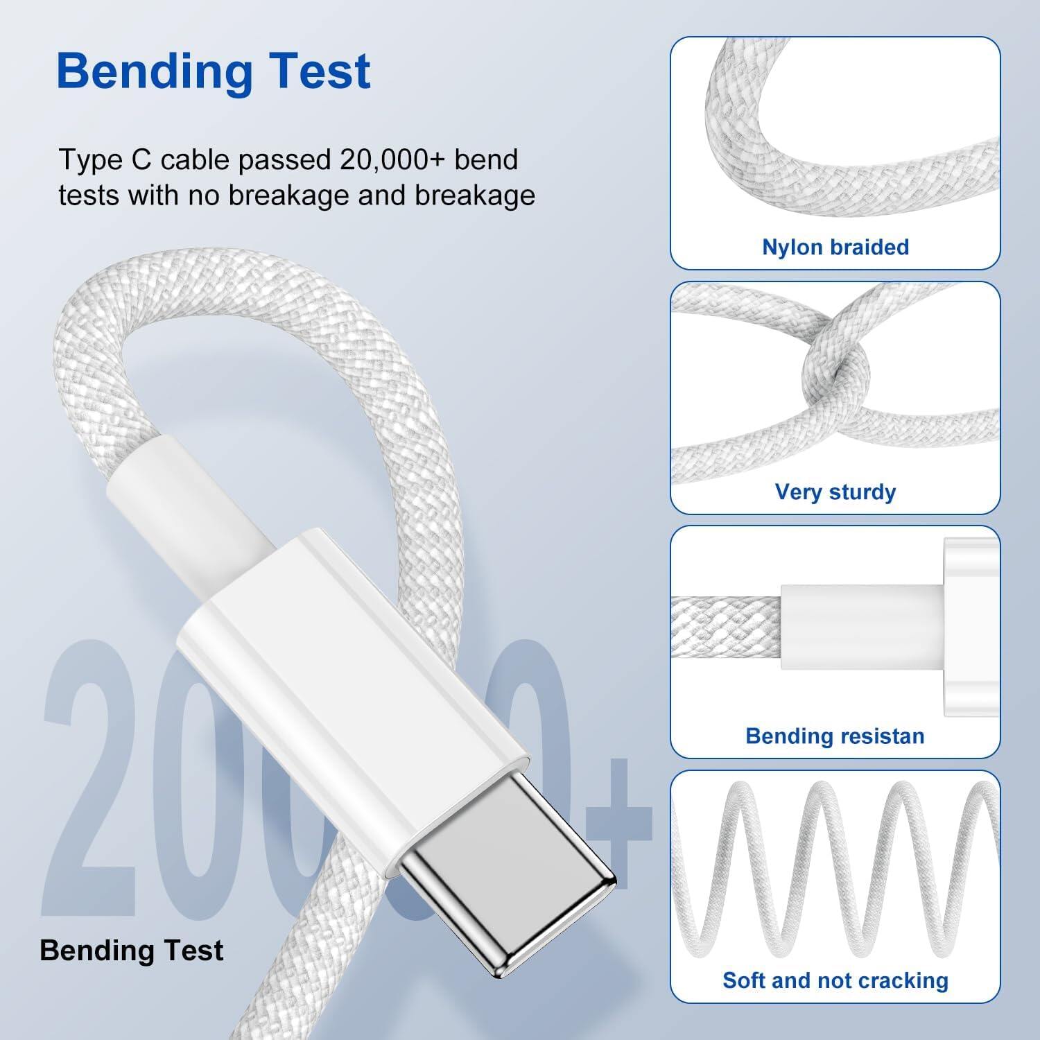 3-pack braided, C-type fast charging cable