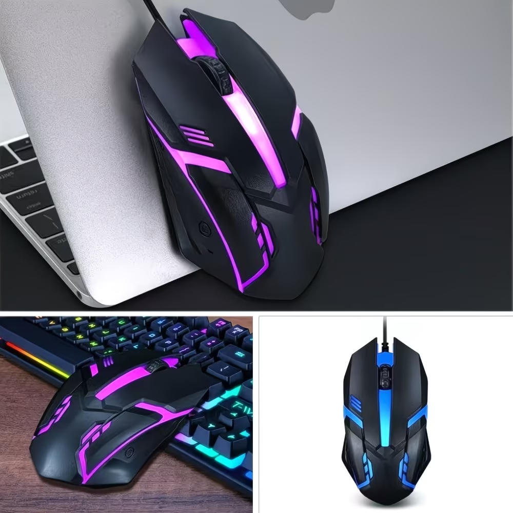Wired gaming mouse with LED lights - ergonomically designed, USB connected, lightweight and portable, gaming mouse set, mouse and mouse pad in one
