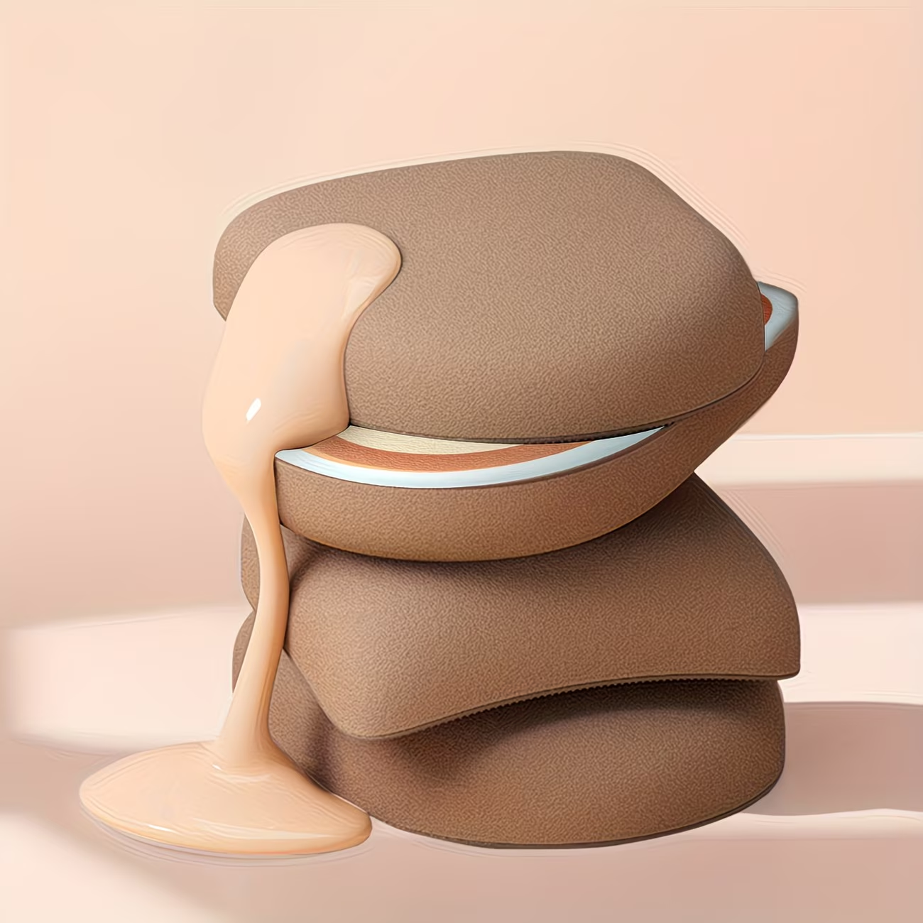 A single round cosmetic sponge for foundation make-up, made of soft material