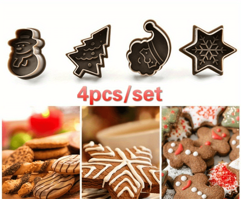 4-piece set of plastic Christmas cookie cutters, creative pressing cookie molds