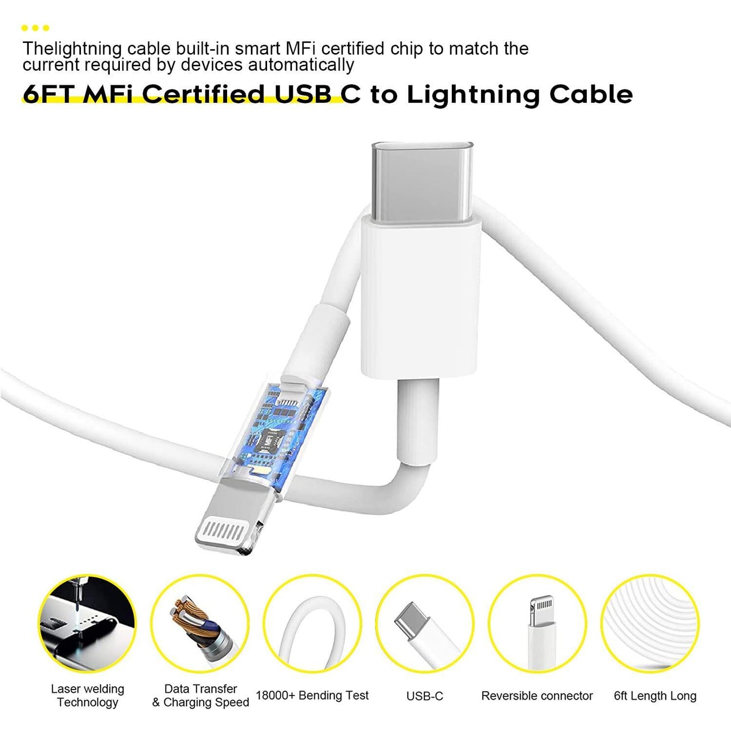 Quick charger for iPhone, iPhone charging cable, 3-pack iPhone charger for fast charging