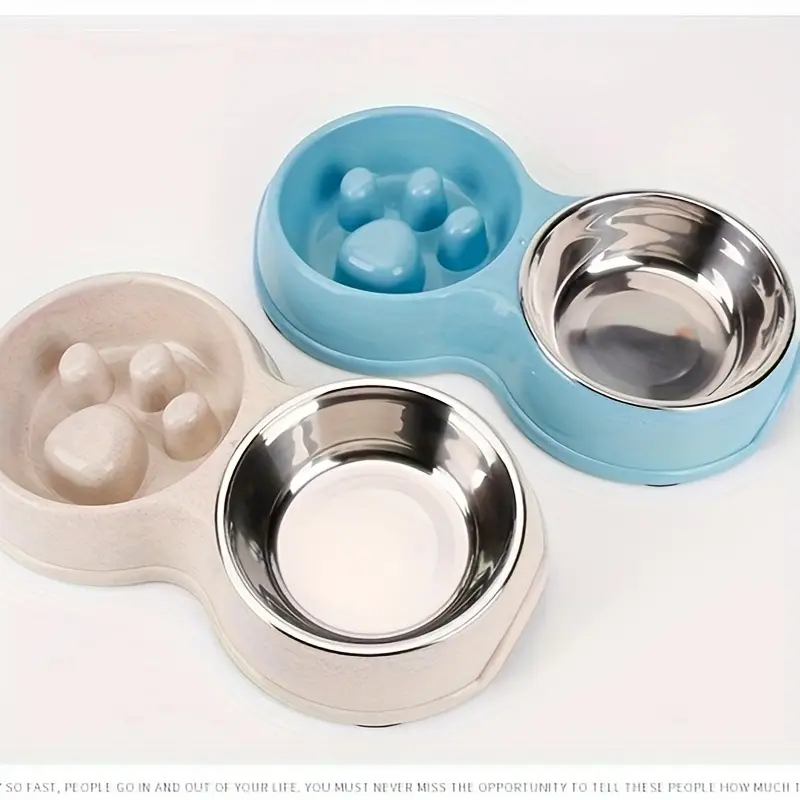 2-in-1 stainless steel slow feed/water bowl, suitable for dogs.
