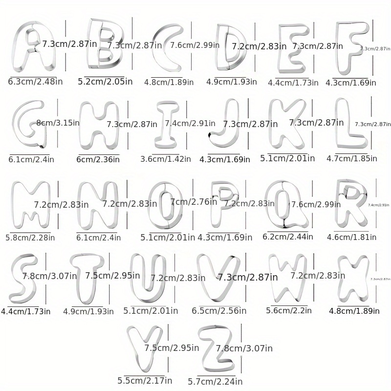 Large 26-piece set, stainless steel cookie cutters with English letters