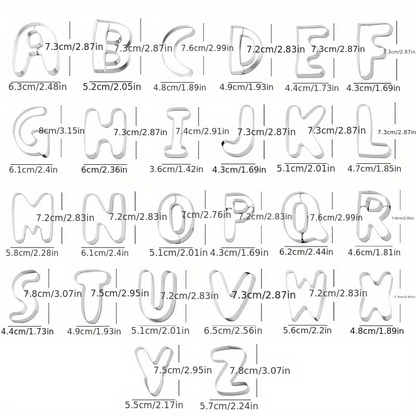 Large 26-piece set, stainless steel cookie cutters with English letters