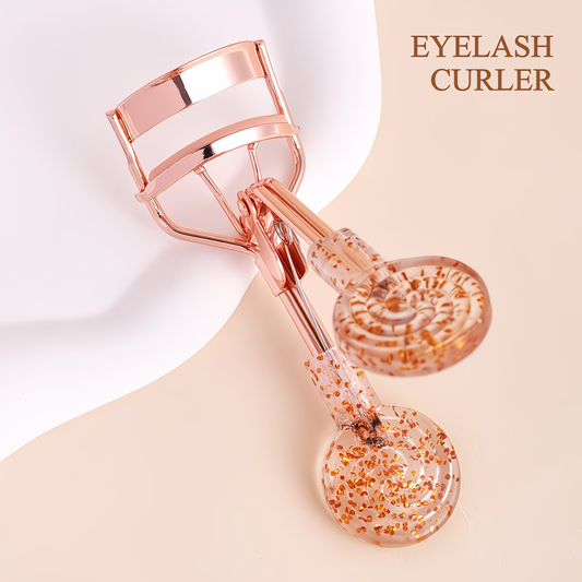 A fashionable and luxurious transparent eyelash curler with curled lashes