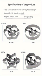 Stainless steel smiley face cookie cutter, DIY 4-piece mold set