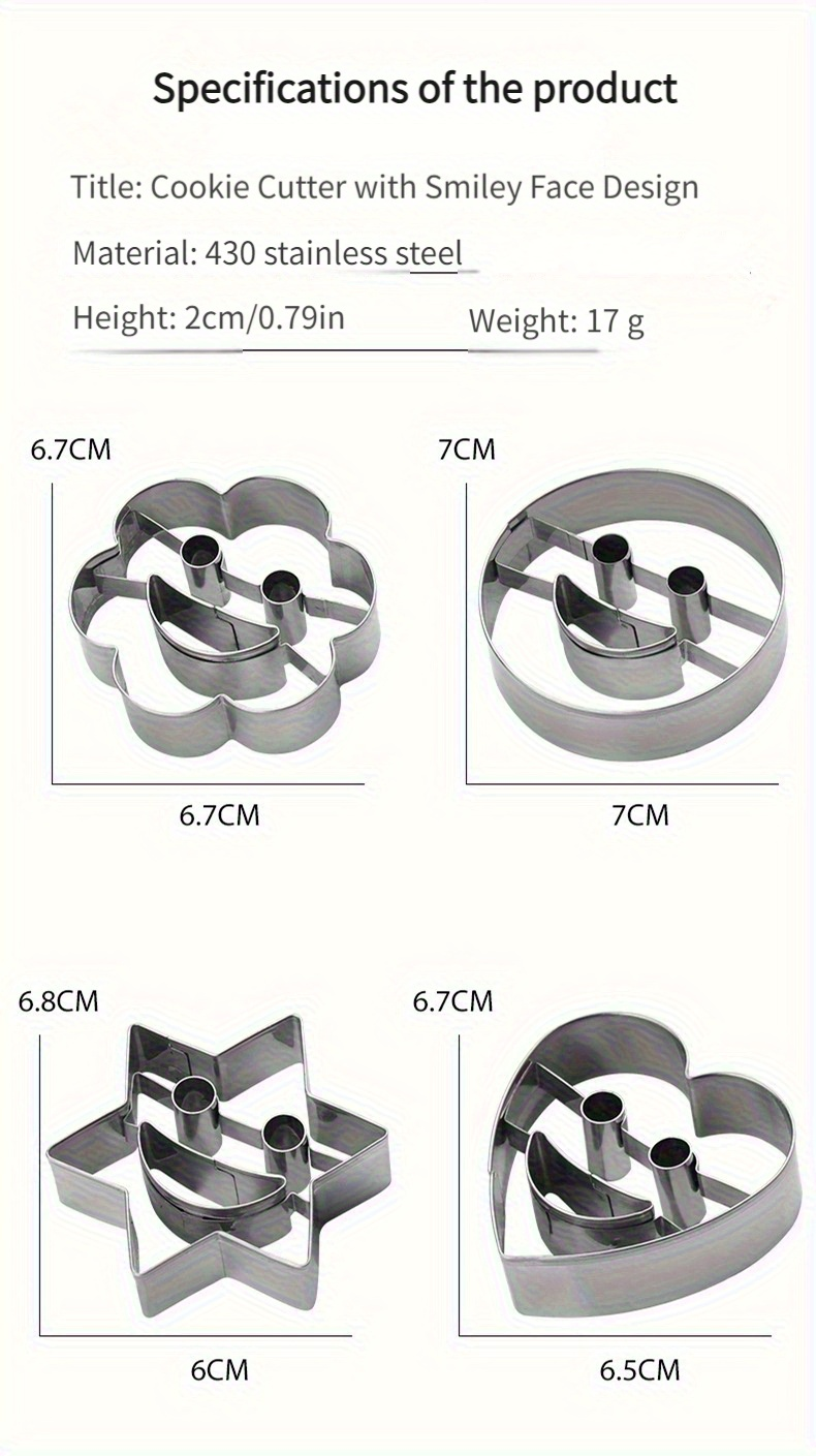 Stainless steel smiley face cookie cutter, DIY 4-piece mold set
