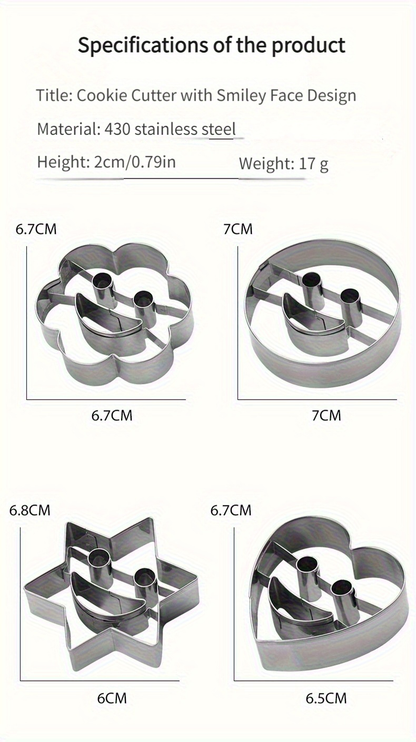 Stainless steel smiley face cookie cutter, DIY 4-piece mold set