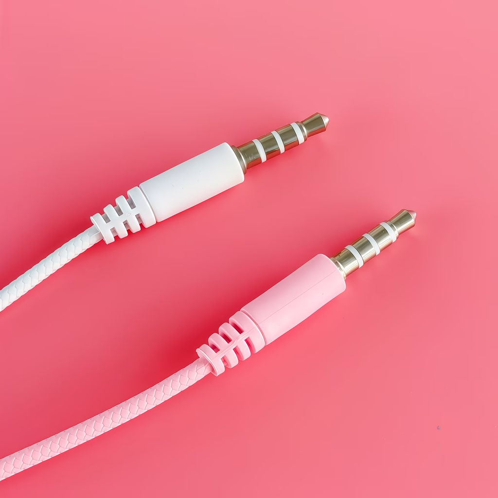 Wired earphones with DIY cute rabbit accessories, pink student earphones with microphone, clear sound quality