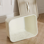 Three plastic storage boxes with lids, snaps, and handles, suitable for home organization.