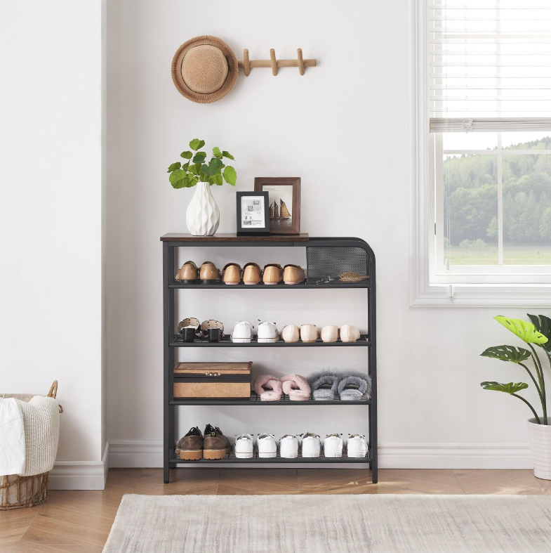 Five-tier shoe rack/wardrobe storage rack - vintage brown finish