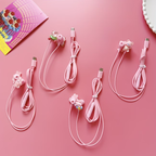 Pink new TYPE-C wired earphones with cute DIY cartoon jewelry, built-in microphone and volume adjustment