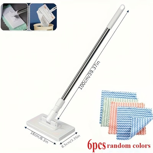 7-piece set (1 mop and 6 random cleaning cloths) hands-free mop, suitable for both wet and dry use.