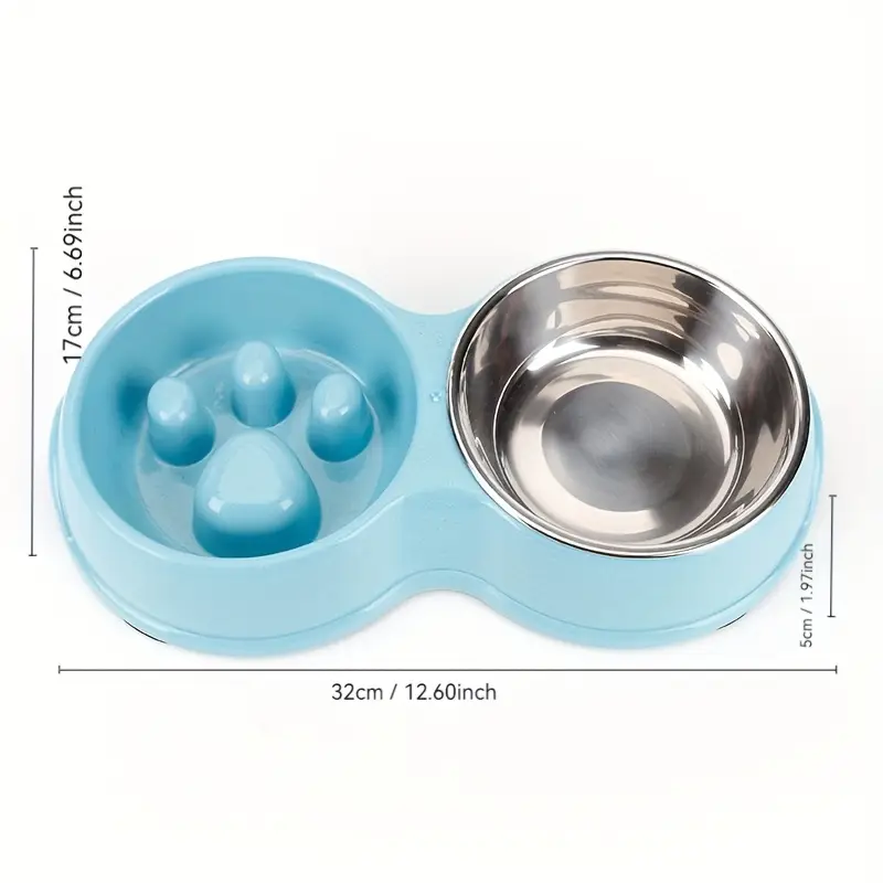 2-in-1 stainless steel slow feed/water bowl, suitable for dogs.