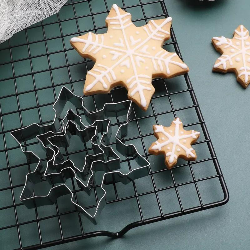 3-piece set of 3D Christmas snowflake stainless steel cookie cutters