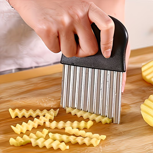 A stainless steel wavy potato slicer