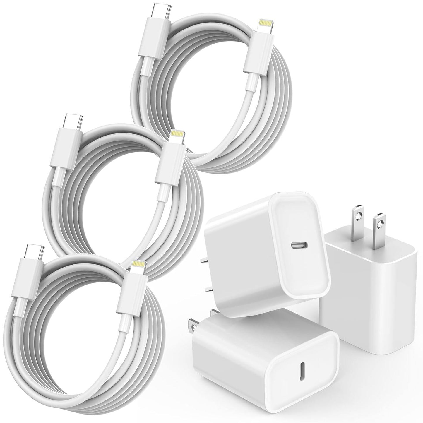Quick charger for iPhone, iPhone charging cable, 3-pack iPhone charger for fast charging