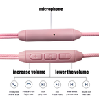 Type-C cartoon wired earphones with cute accessories, semi in ear pink earphones with built-in microphone and volume control