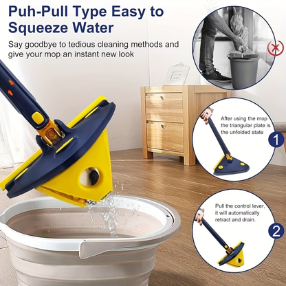 360° rotating triangular mop, adjustable and extendable.