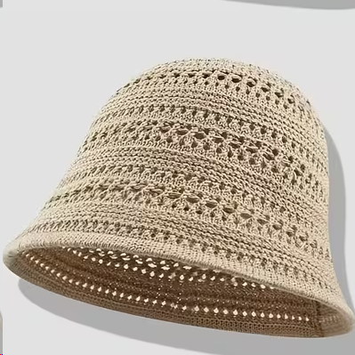 Fashionable openwork knitted bucket hat for women, small knitted bucket hat