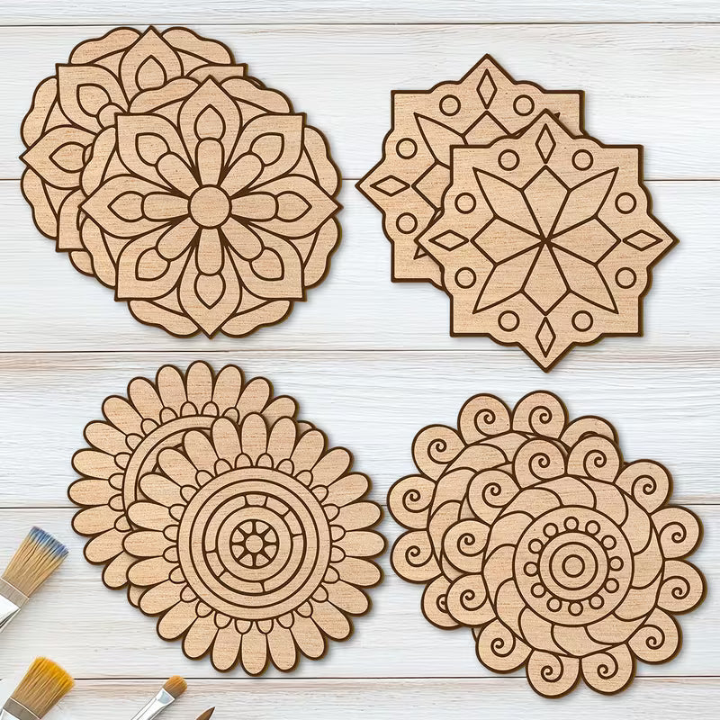 8-piece large wooden mandala painting set