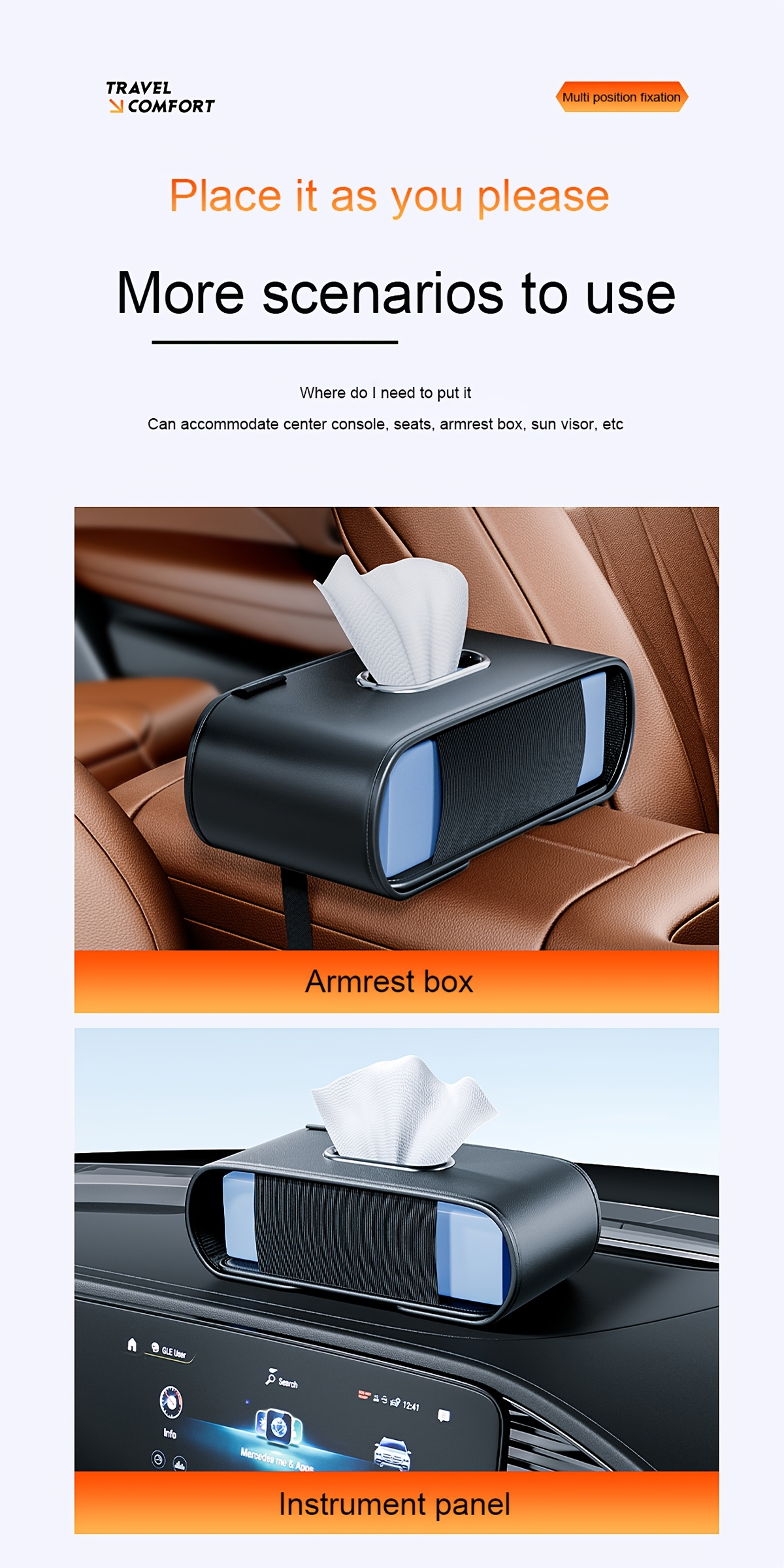 1 Faux Leather Car Seat Back Tissue Box - Smooth Dispensing, Universal Type