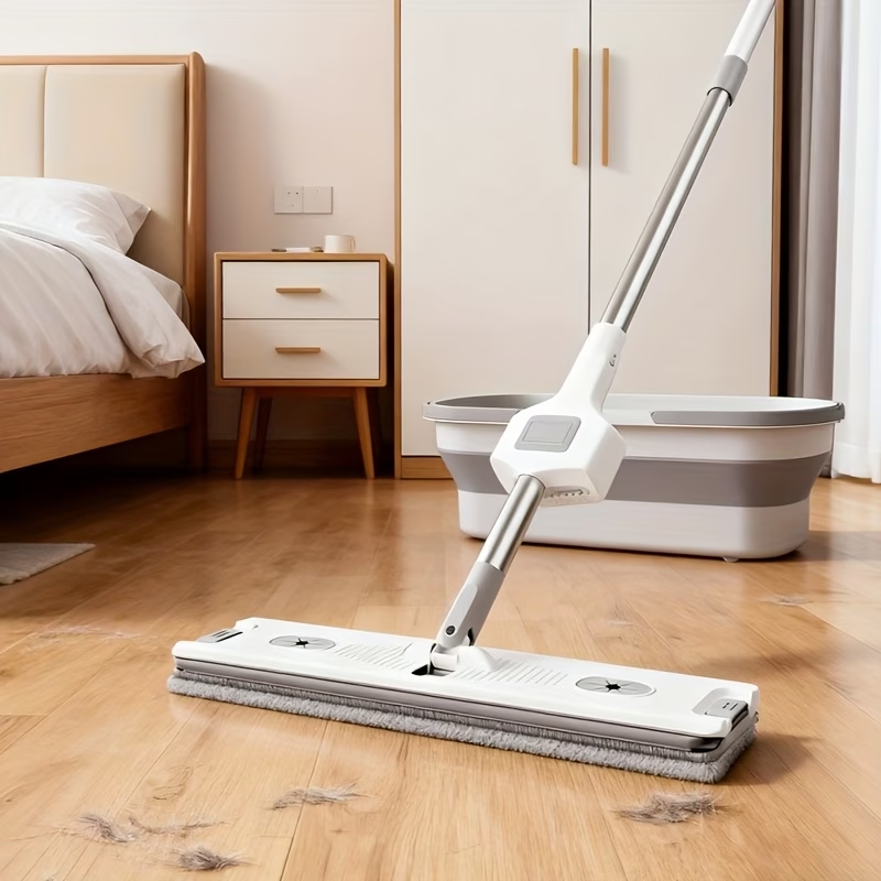 8-piece household mop bucket set, with scraper, quick-drying flat mop for lazy people.
