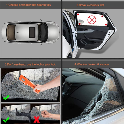 Orange 8-in-1 Car Safety Tool with Long-Lasting Flashlight & Rescue Window Breaker