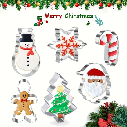 6-piece stainless steel Christmas cookie cutter set