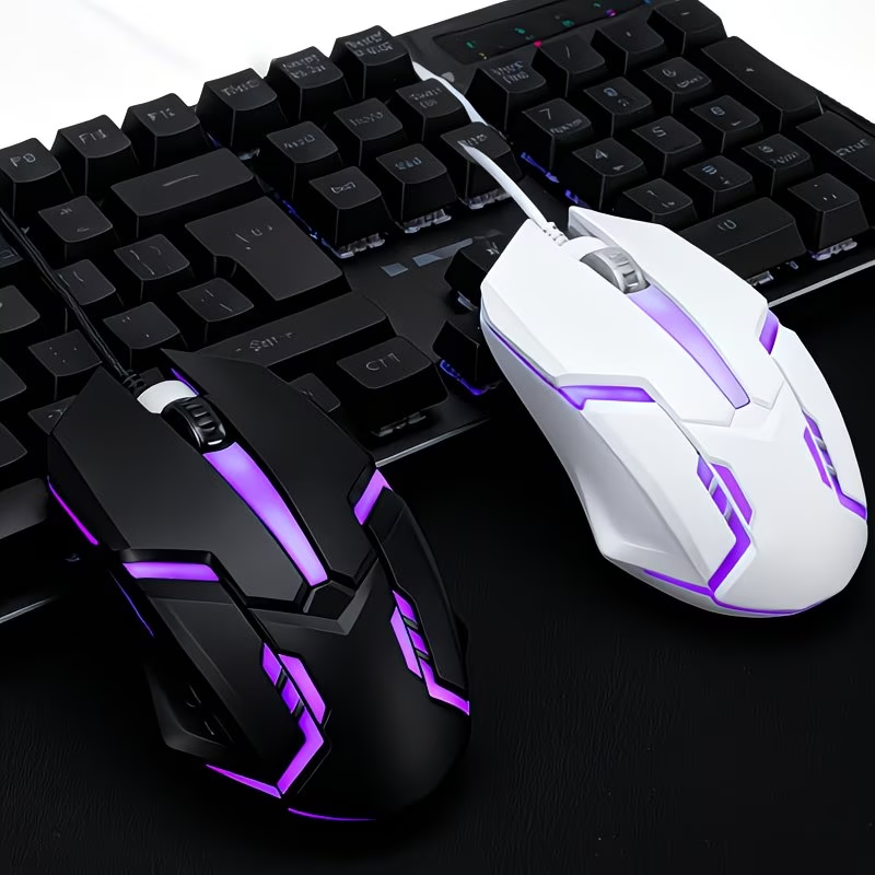 Wired gaming mouse with LED lights - ergonomically designed, USB connected, lightweight and portable, gaming mouse set, mouse and mouse pad in one