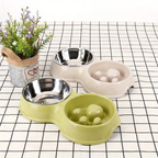 2-in-1 stainless steel slow feed/water bowl, suitable for dogs.