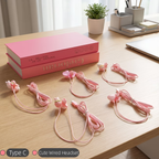 Type-C cartoon wired earphones with cute accessories, semi in ear pink earphones with built-in microphone and volume control