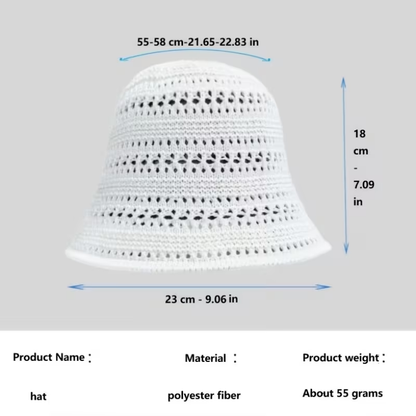 Fashionable openwork knitted bucket hat for women, small knitted bucket hat