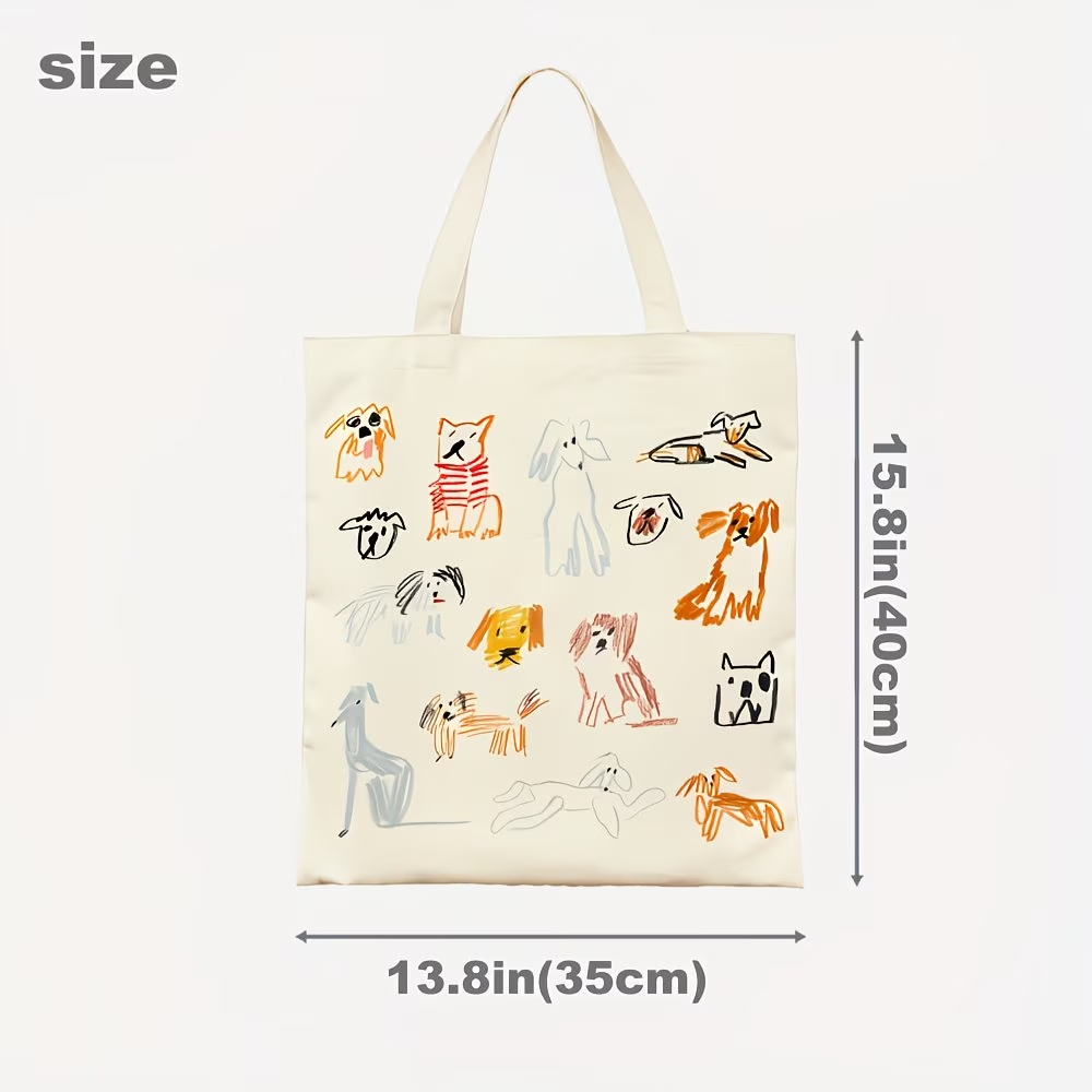 1 whimsical dog illustration canvas handbag