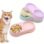 Dual-basin cat feeder - 2-in-1 food and water station, made of durable PP material