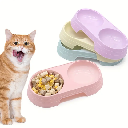 Dual-basin cat feeder - 2-in-1 food and water station, made of durable PP material