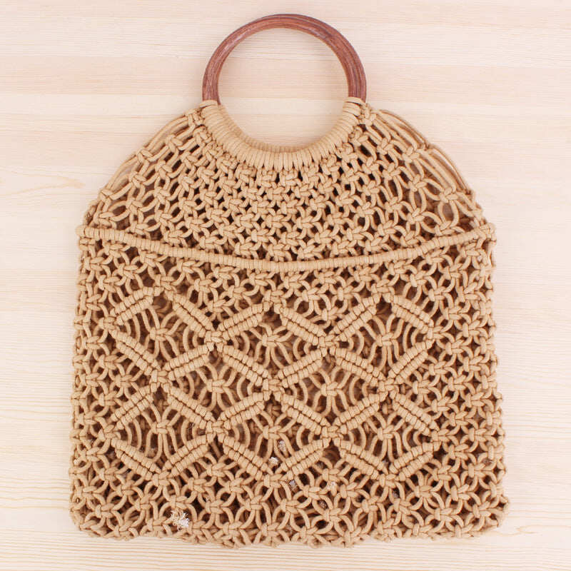 Handmade cotton rope net pocket beach bag