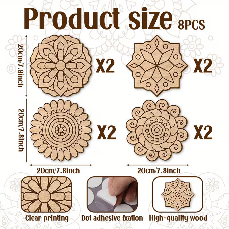 8-piece large wooden mandala painting set