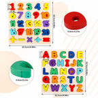 Mixed-color wooden letter and number puzzle
