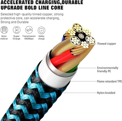 IPhone Charger 3-Piece Set 6FT USB Lightning Cable MFi Certified Fast Charging Nylon Braided