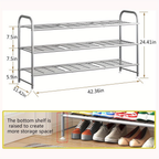 Shoe Rack with 3 Layers of Storage Suitable for Wardrobe Entrance Metallic Gray