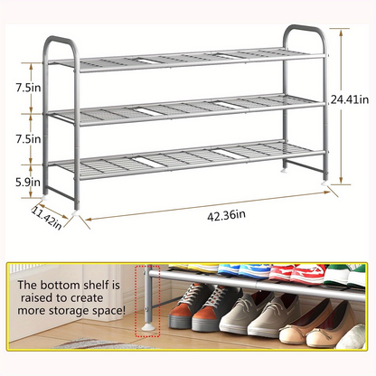 Shoe Rack with 3 Layers of Storage Suitable for Wardrobe Entrance Metallic Gray