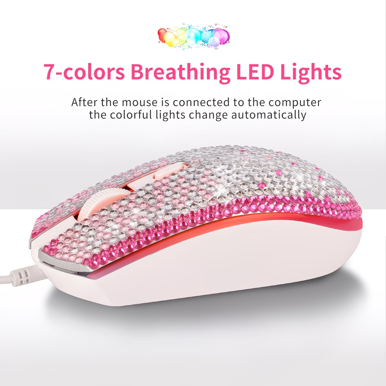 Sparkling rhinestone wired mouse - a sparkling crystal mouse suitable for desks, ladies, office decorations, and sparkling accessories