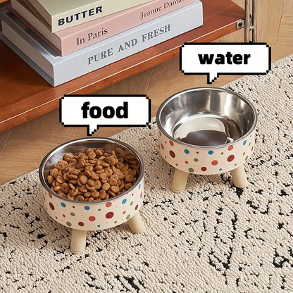 Cat bowl, stainless steel riser feeder with non-slip base, 13.5 oz cat water bowl